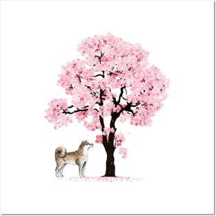 Shiba Inu Dog Japanese Cherry Blossom Sakura Flower Tree Posters and Art